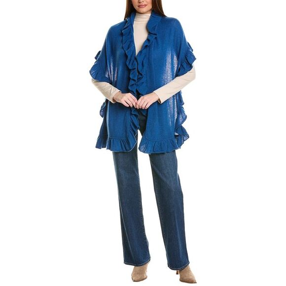 Forte Cashmere Ruffle Cashmere Wrap, Blue - Picture 1 of 3